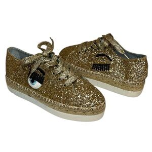 Chiara Ferragni Gold Glitter Platform Sneakers. Size 37. Made in Spain